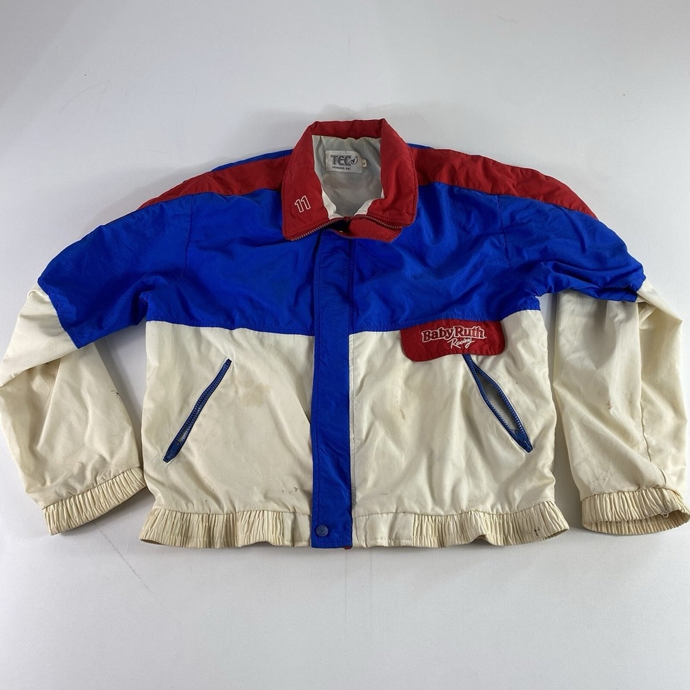 Vintage NASCAR Windbreaker Jacket Mens Large Terry Labonte 80s Baby Ruth Racing